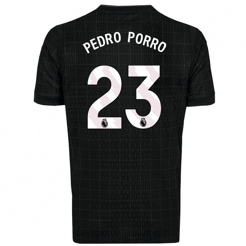 Danxen Bambino Maglia Pedro Porro #23 Nero Grigio Kit Gara Away 2025/26 Maglietta