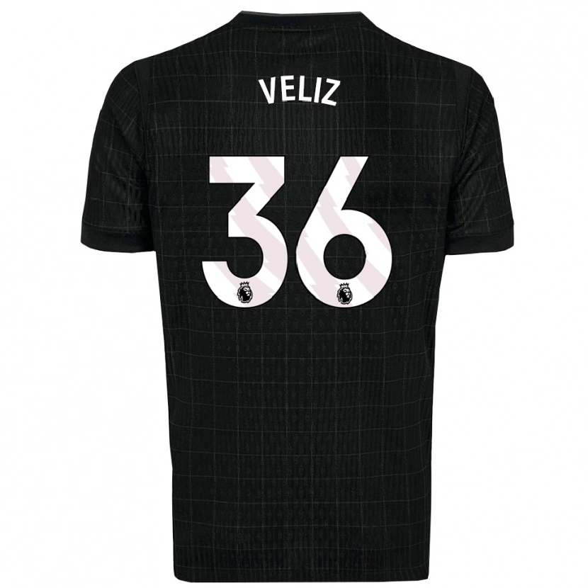 Danxen Bambino Maglia Alejo Véliz #36 Nero Grigio Kit Gara Away 2025/26 Maglietta
