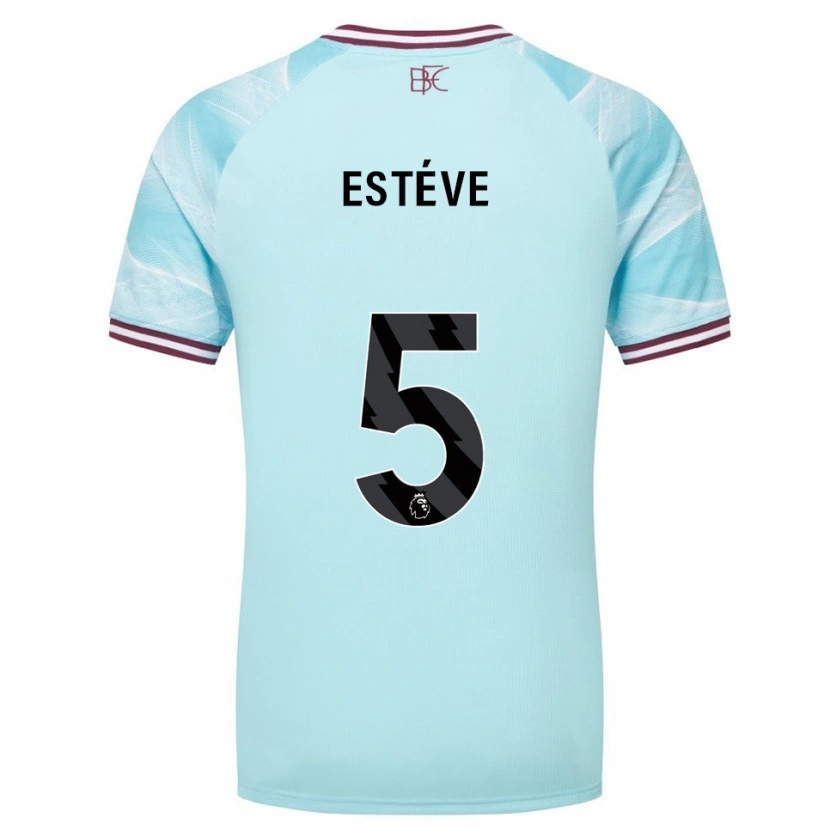 Danxen Bambino Maglia Maxime Estève #5 Azzurro Borgogna Kit Gara Away 2025/26 Maglietta