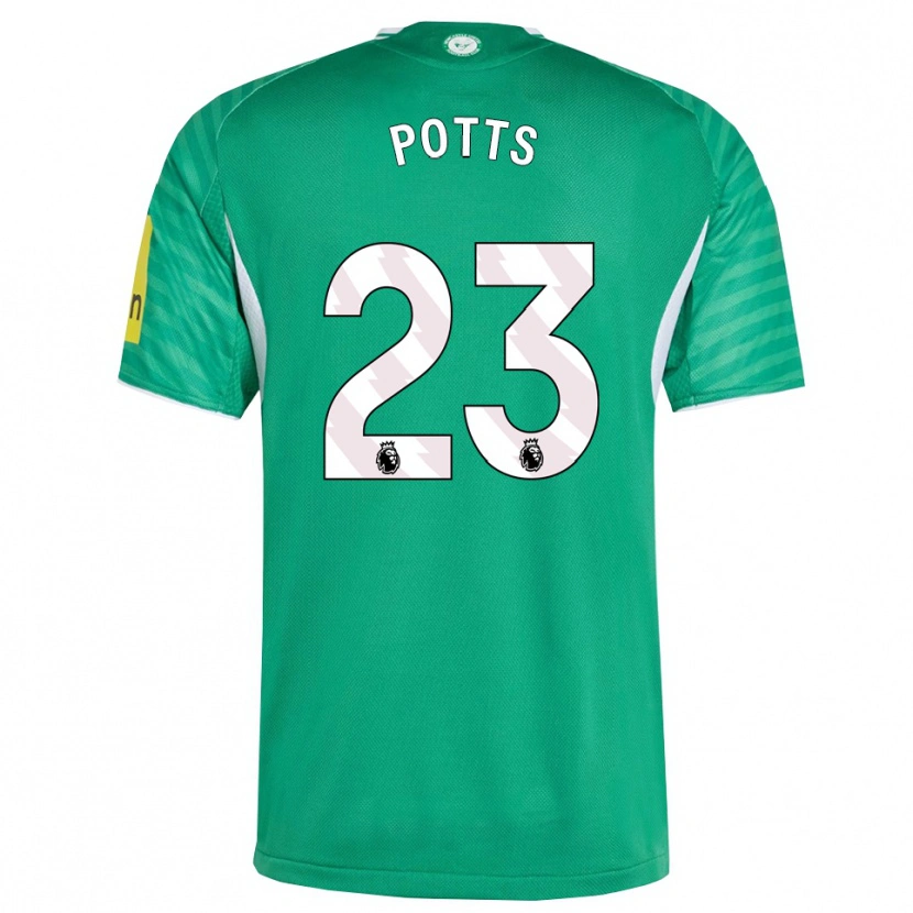 Danxen Bambino Maglia Charlotte Potts #23 Verde Bianco Kit Gara Away 2025/26 Maglietta