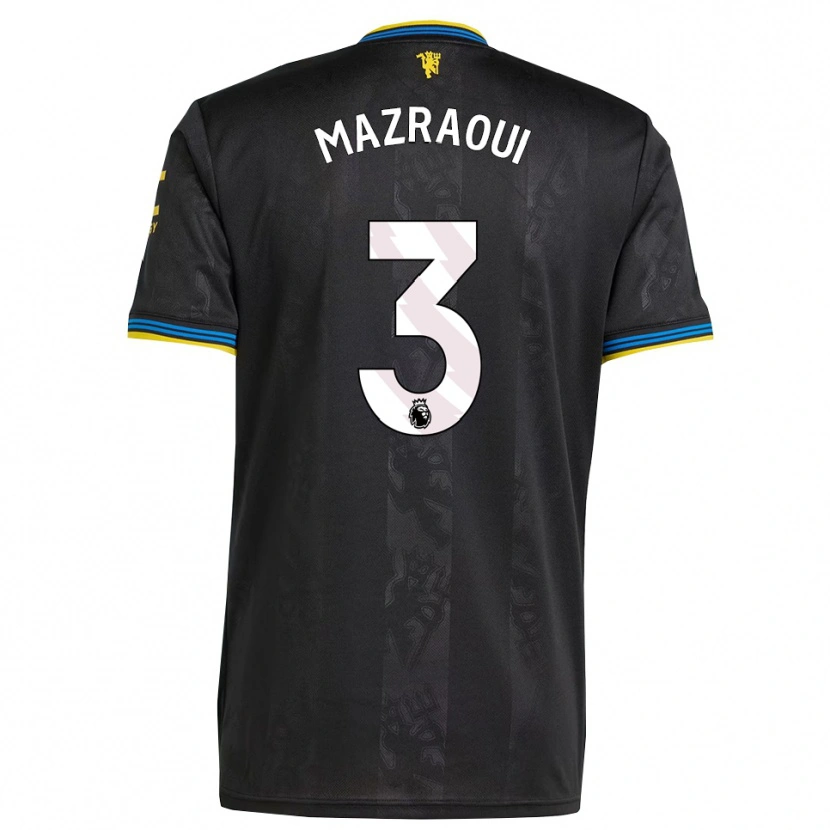Danxen Bambino Maglia Noussair Mazraoui #3 Nero Giallo Blu Kit Gara Third 2025/26 Maglietta