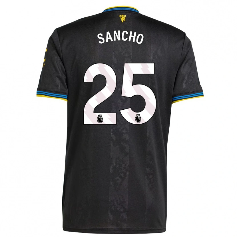 Danxen Bambino Maglia Jadon Sancho #25 Nero Giallo Blu Kit Gara Third 2025/26 Maglietta