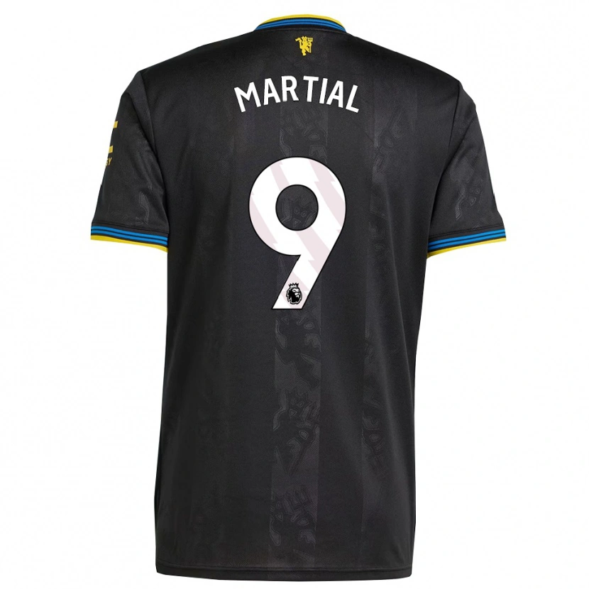 Danxen Bambino Maglia Anthony Martial #9 Nero Giallo Blu Kit Gara Third 2025/26 Maglietta