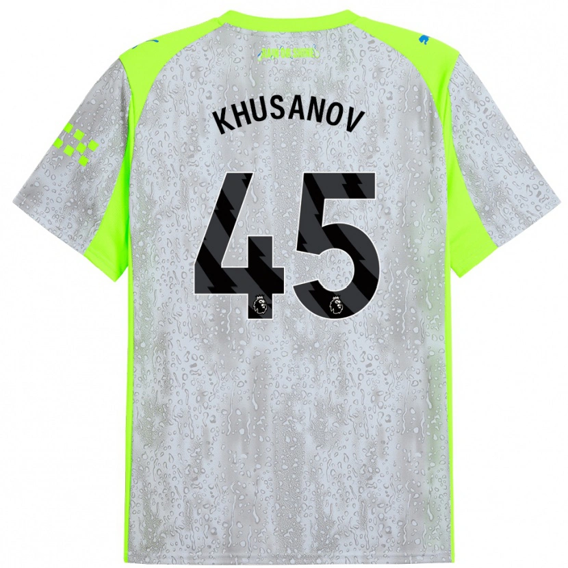Danxen Bambino Maglia Abdukodir Khusanov #45 Grigio Giallo Kit Gara Third 2025/26 Maglietta