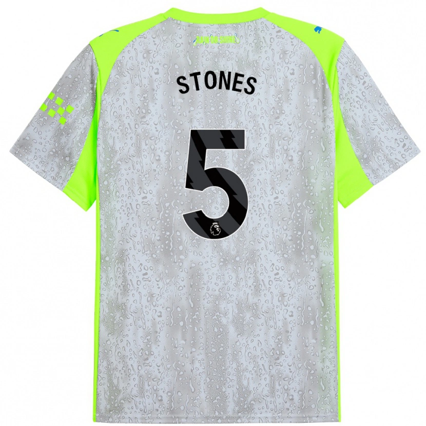 Danxen Bambino Maglia John Stones #5 Grigio Giallo Kit Gara Third 2025/26 Maglietta