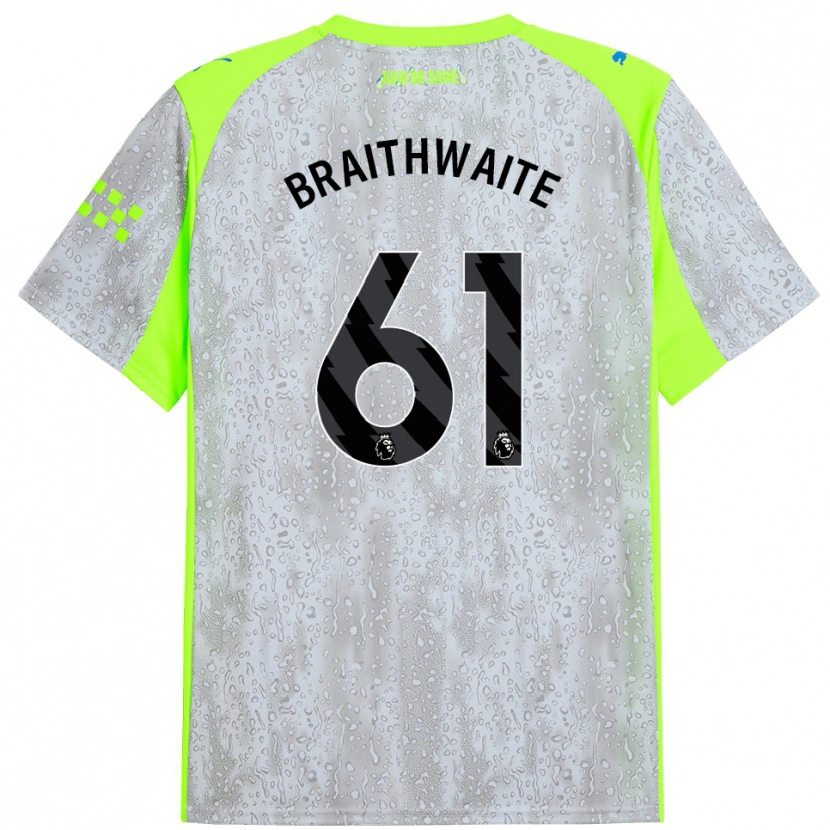 Danxen Bambino Maglia Kaden Braithwaite #61 Grigio Giallo Kit Gara Third 2025/26 Maglietta