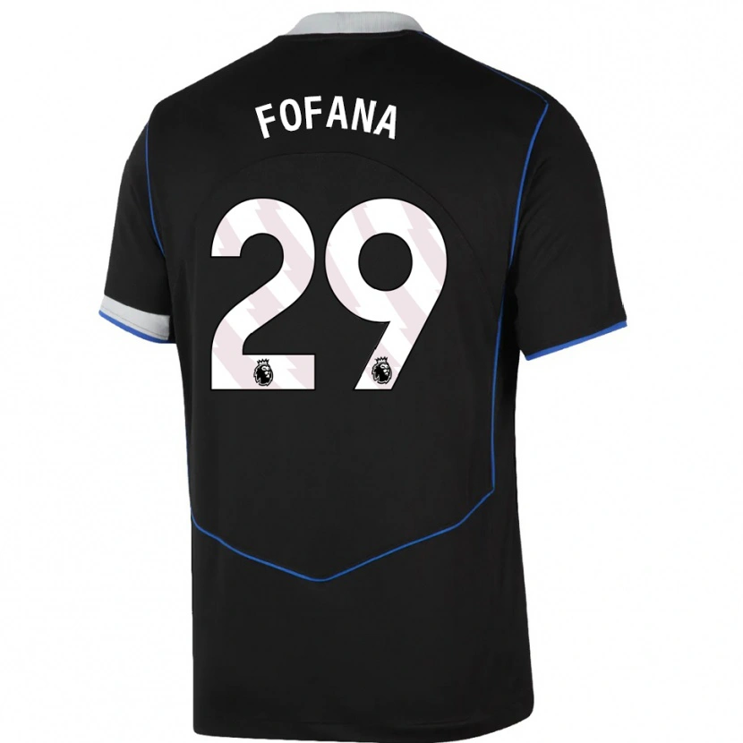 Danxen Bambino Maglia Wesley Fofana #29 Nero Blu Argento Kit Gara Third 2025/26 Maglietta