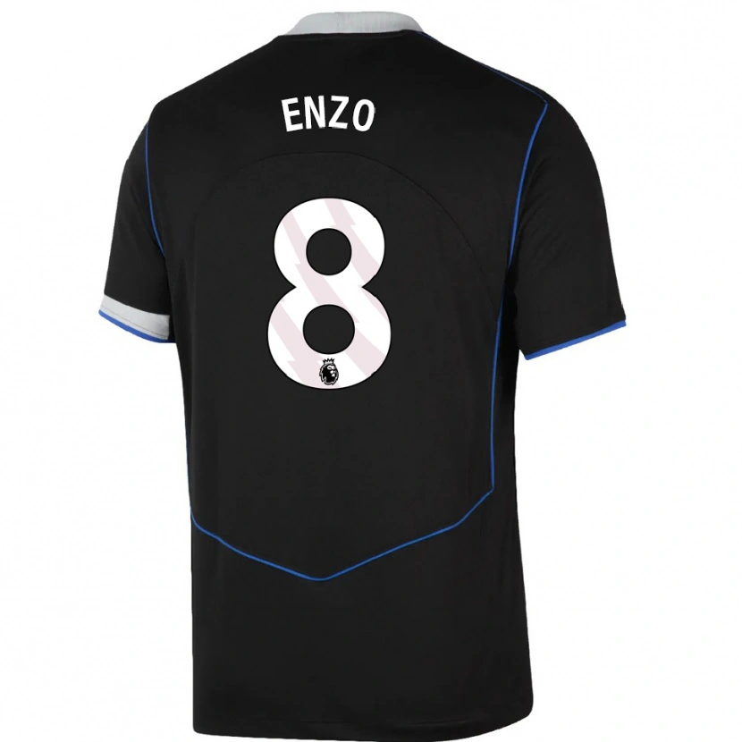 Danxen Bambino Maglia Enzo Fernández #8 Nero Blu Argento Kit Gara Third 2025/26 Maglietta