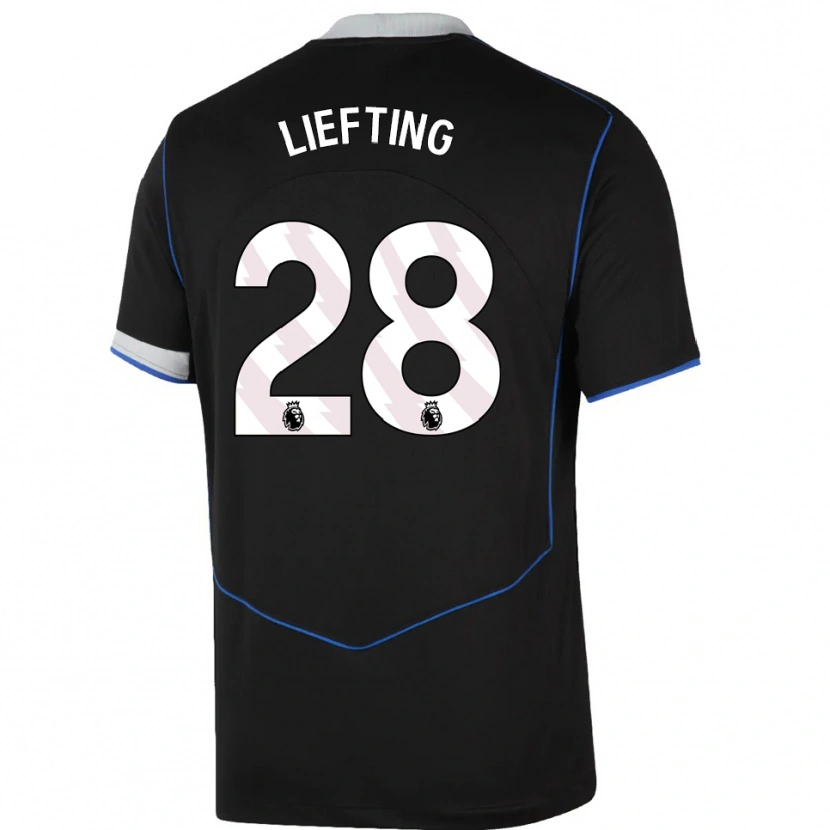 Danxen Bambino Maglia Femke Liefting #28 Nero Blu Argento Kit Gara Third 2025/26 Maglietta