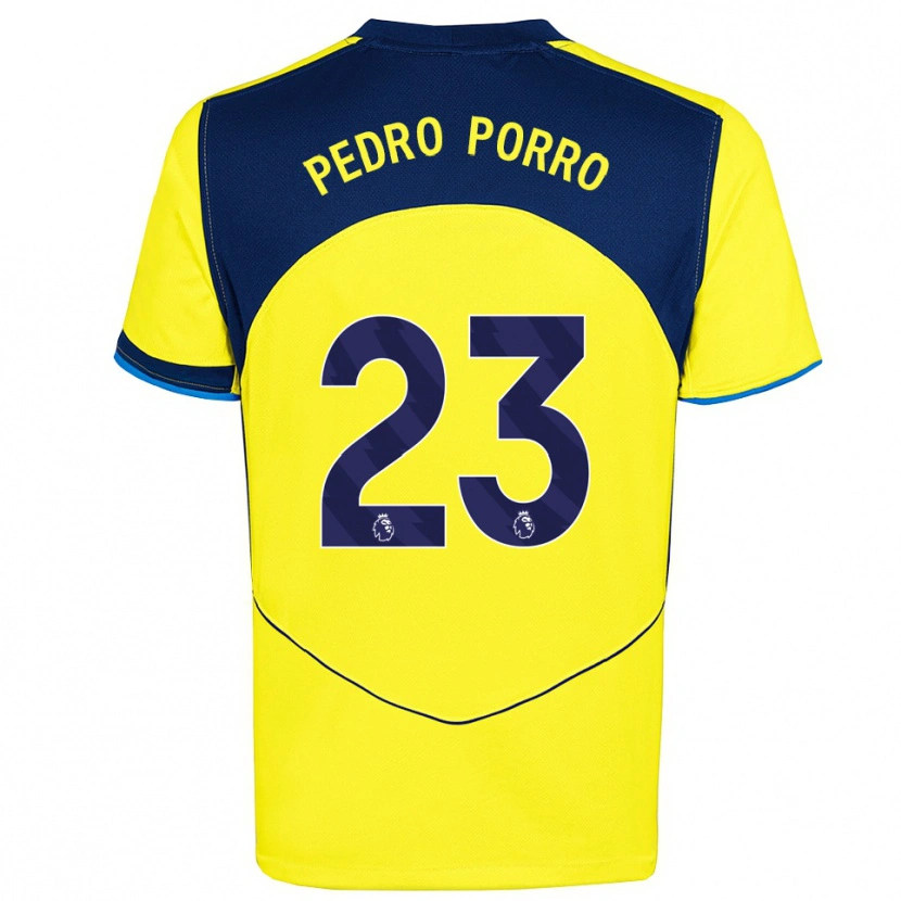 Danxen Bambino Maglia Pedro Porro #23 Giallo Navy Kit Gara Third 2025/26 Maglietta