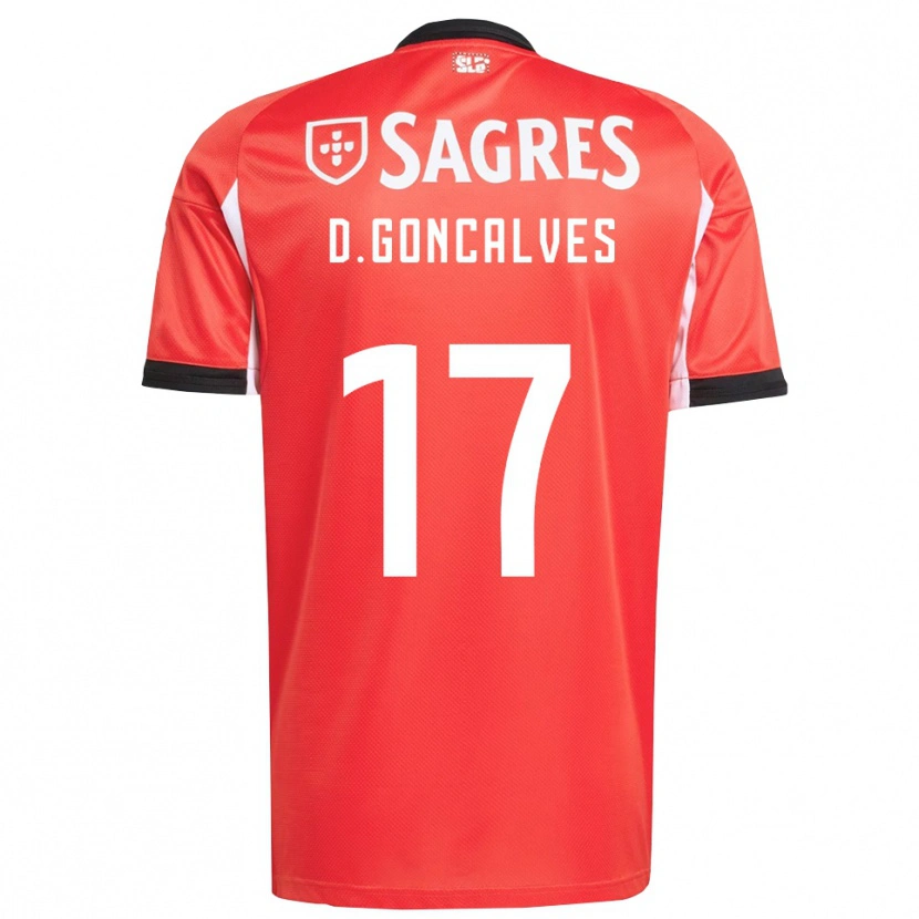 Danxen Uomo Maglia Diogo Goncalves #17 Rosso Bianco Kit Gara Home 2025/26 Maglietta