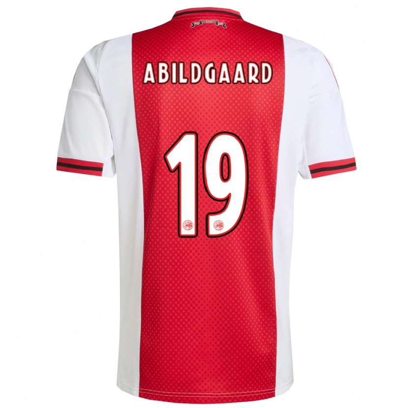 Danxen Uomo Maglia Lasse Abildgaard #19 Rosso Bianco Kit Gara Home 2025/26 Maglietta