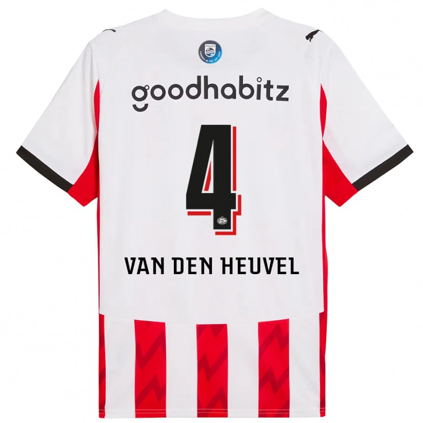 Danxen Uomo Maglia Tim Van Den Heuvel #4 Rosso Bianco Kit Gara Home 2025/26 Maglietta