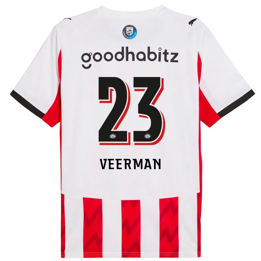Danxen Uomo Maglia Joey Veerman #23 Rosso Bianco Kit Gara Home 2025/26 Maglietta