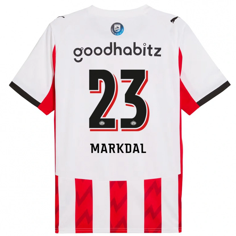 Danxen Uomo Maglia Mikkel Markdal #23 Rosso Bianco Kit Gara Home 2025/26 Maglietta