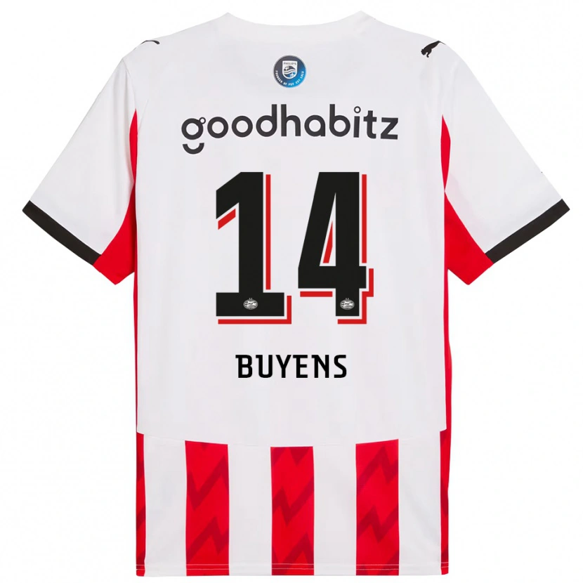 Danxen Uomo Maglia Mathieu Buyens #14 Rosso Bianco Kit Gara Home 2025/26 Maglietta