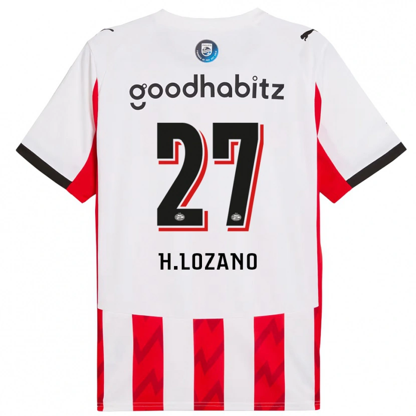 Danxen Uomo Maglia Hirving Lozano #27 Rosso Bianco Kit Gara Home 2025/26 Maglietta