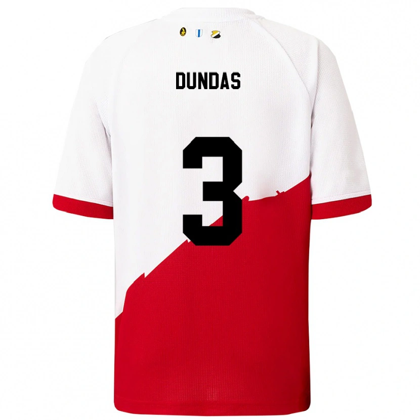 Danxen Uomo Maglia Noa Dundas #3 Bianco Rosso Kit Gara Home 2025/26 Maglietta