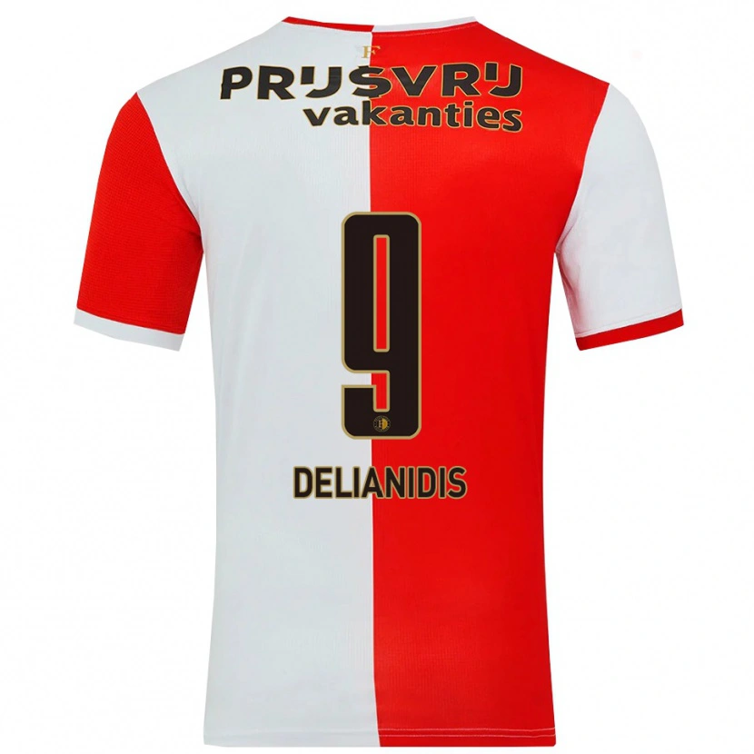Danxen Uomo Maglia Theodoros Delianidis #9 Rosso Bianco Kit Gara Home 2025/26 Maglietta