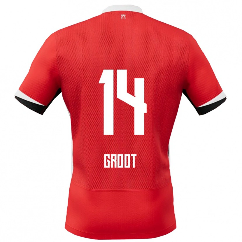Danxen Uomo Maglia Gijs Groot #14 Rosso Bianco Kit Gara Home 2025/26 Maglietta
