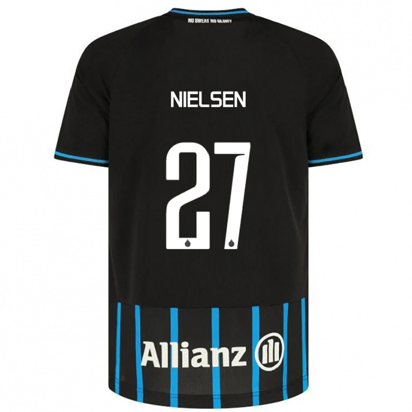 Danxen Uomo Maglia Casper Nielsen #27 Nero Blu Kit Gara Home 2025/26 Maglietta