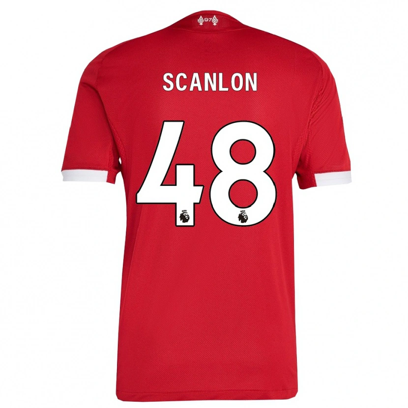 Danxen Uomo Maglia Calum Scanlon #48 Rosso Bianco Kit Gara Home 2025/26 Maglietta