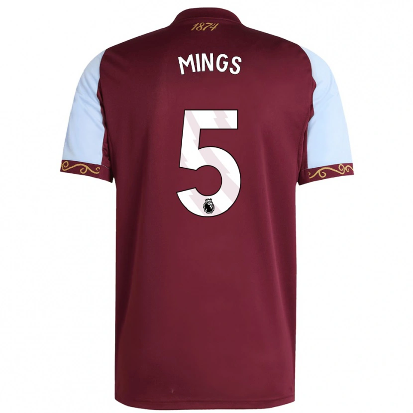 Danxen Uomo Maglia Tyrone Mings #5 Borgogna Azzurro Kit Gara Home 2025/26 Maglietta