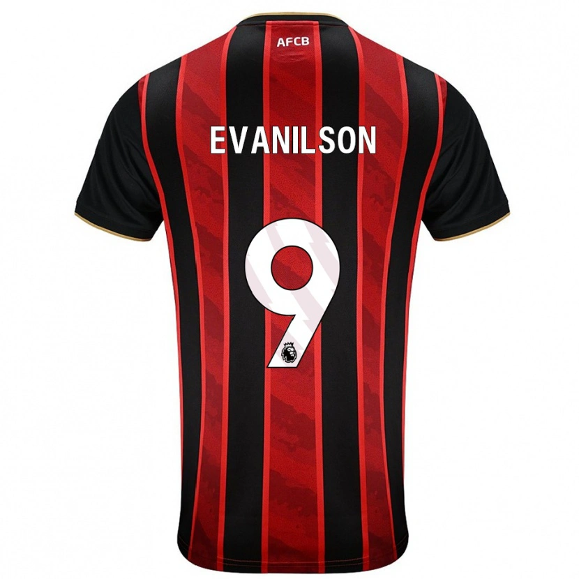 Danxen Uomo Maglia Evanilson #9 Rosso Nero Kit Gara Home 2025/26 Maglietta