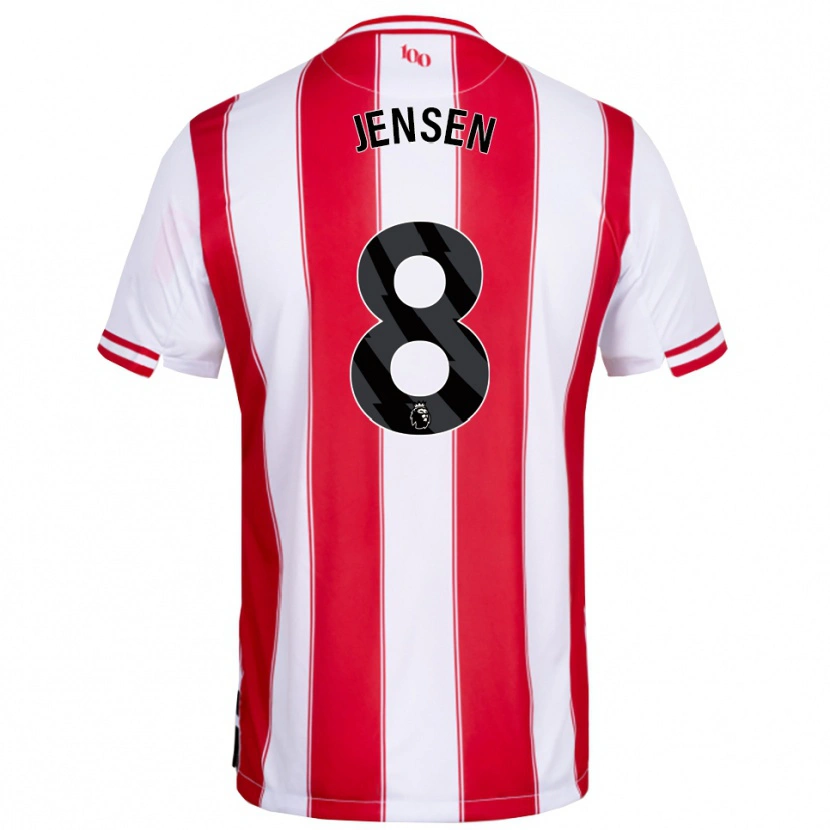 Danxen Uomo Maglia Mathias Jensen #8 Rosso Bianco Kit Gara Home 2025/26 Maglietta