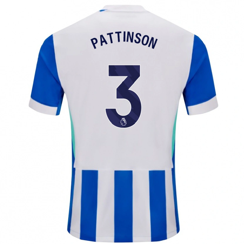 Danxen Uomo Maglia Poppy Pattinson #3 Blu Bianco Kit Gara Home 2025/26 Maglietta