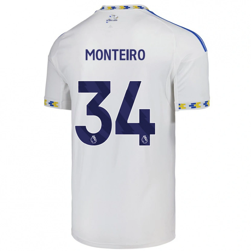 Danxen Uomo Maglia Diogo Monteiro #34 Bianco Blu Kit Gara Home 2025/26 Maglietta