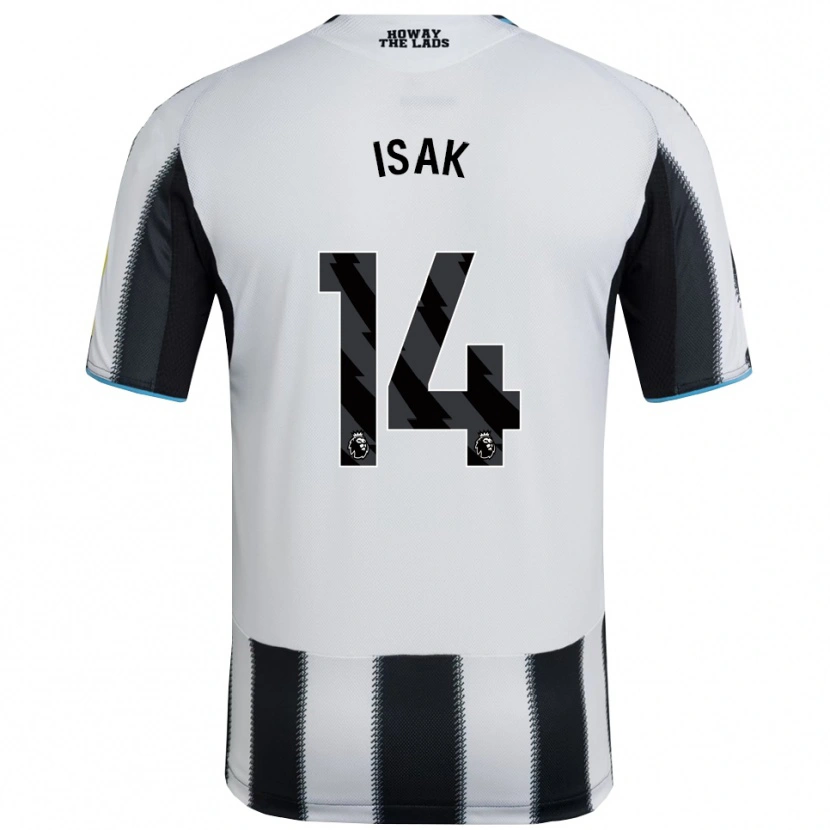 Danxen Uomo Maglia Alexander Isak #14 Nero Bianco Kit Gara Home 2025/26 Maglietta