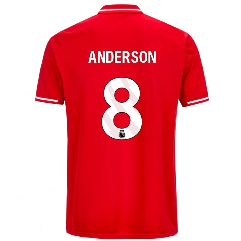 Danxen Uomo Maglia Elliot Anderson #8 Rosso Bianco Kit Gara Home 2025/26 Maglietta