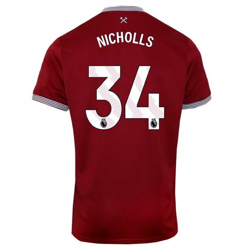 Danxen Uomo Maglia Macey Nicholls #34 Borgogna Bianco Kit Gara Home 2025/26 Maglietta