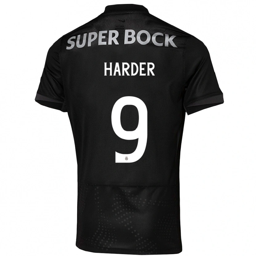Danxen Uomo Maglia Conrad Harder #9 Nero Bianco Kit Gara Away 2025/26 Maglietta