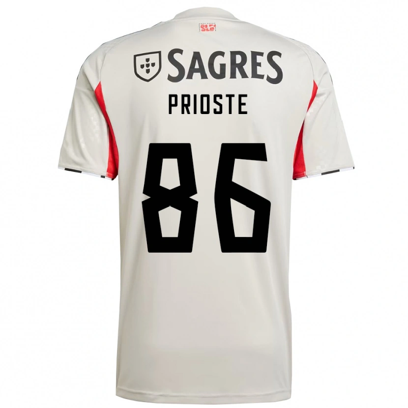Danxen Uomo Maglia Diogo Prioste #86 Bianco Sporco Rosso Kit Gara Away 2025/26 Maglietta