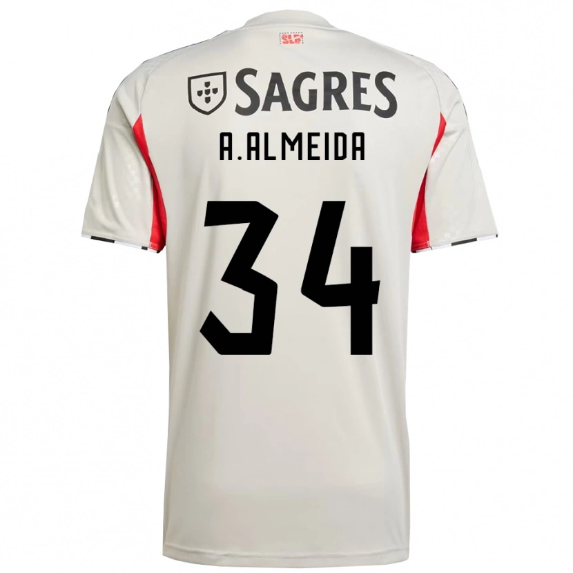 Danxen Uomo Maglia Andre Almeida #34 Bianco Sporco Rosso Kit Gara Away 2025/26 Maglietta