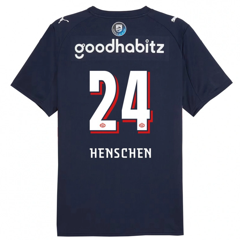 Danxen Uomo Maglia Emmeke Henschen #24 Navy Bianco Kit Gara Away 2025/26 Maglietta