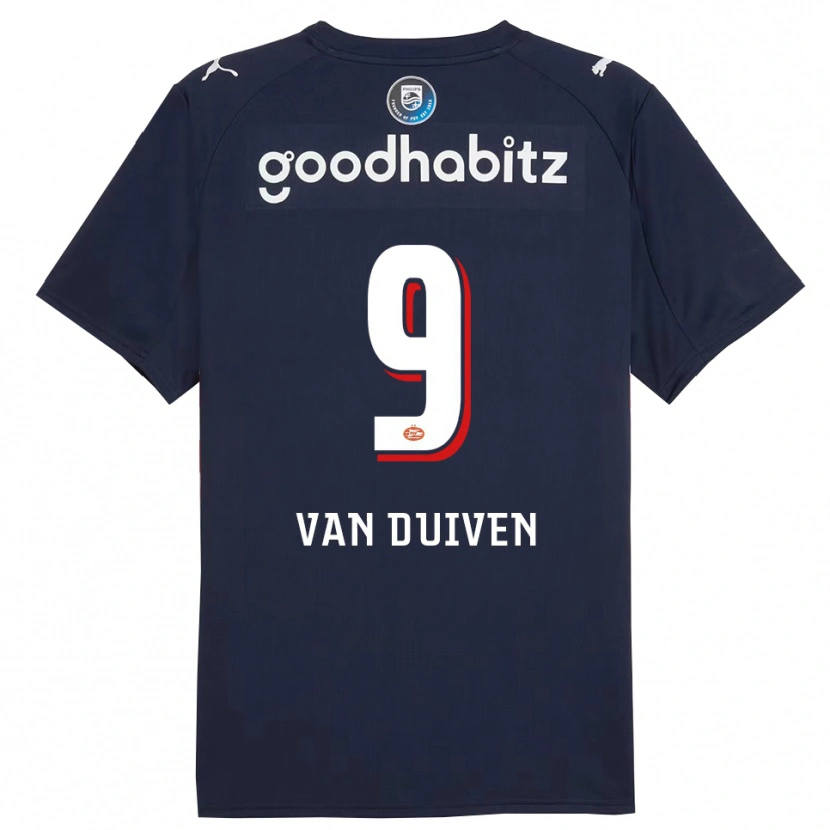 Danxen Uomo Maglia Robin Van Duiven #9 Navy Bianco Kit Gara Away 2025/26 Maglietta