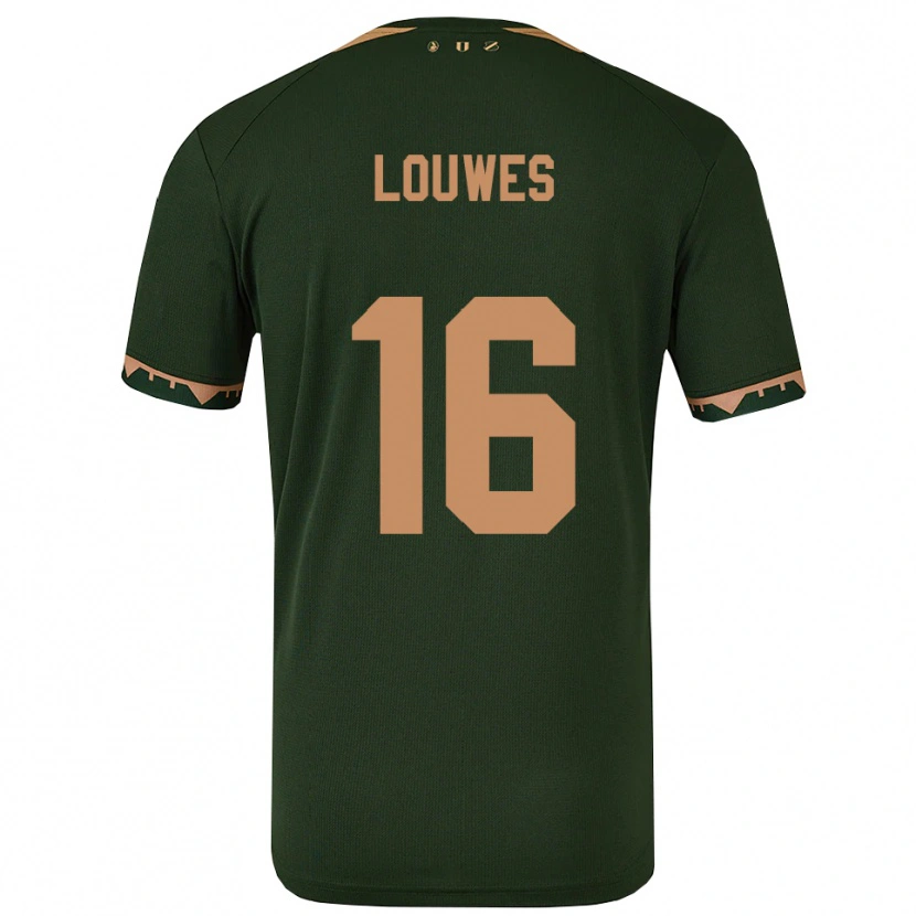 Danxen Uomo Maglia Puck Louwes #16 Verde Oro Kit Gara Away 2025/26 Maglietta