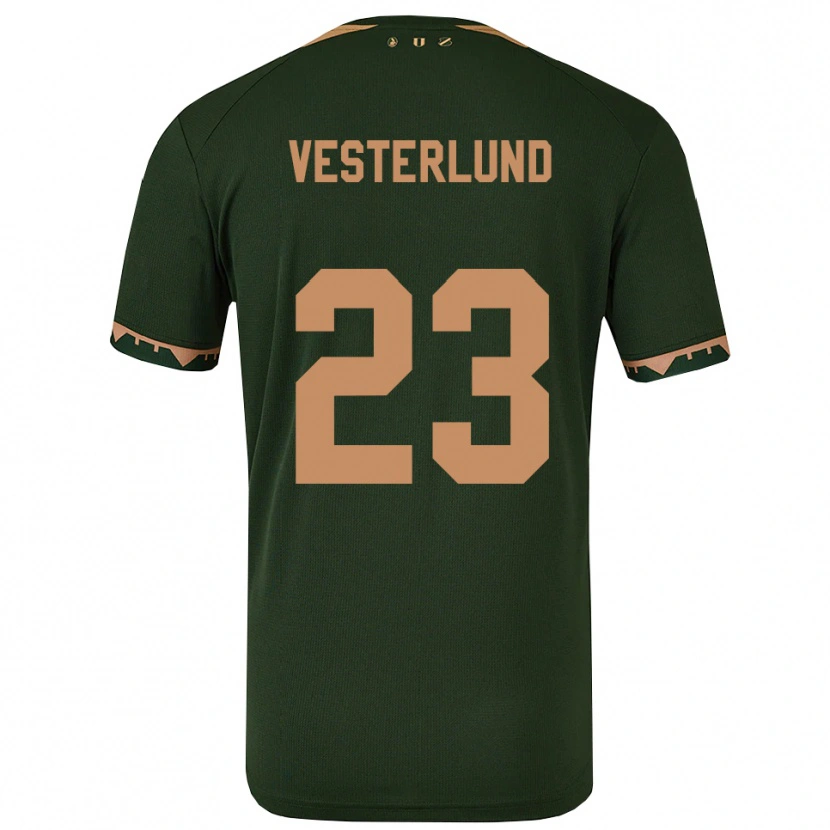 Danxen Uomo Maglia Niklas Vesterlund #23 Verde Oro Kit Gara Away 2025/26 Maglietta