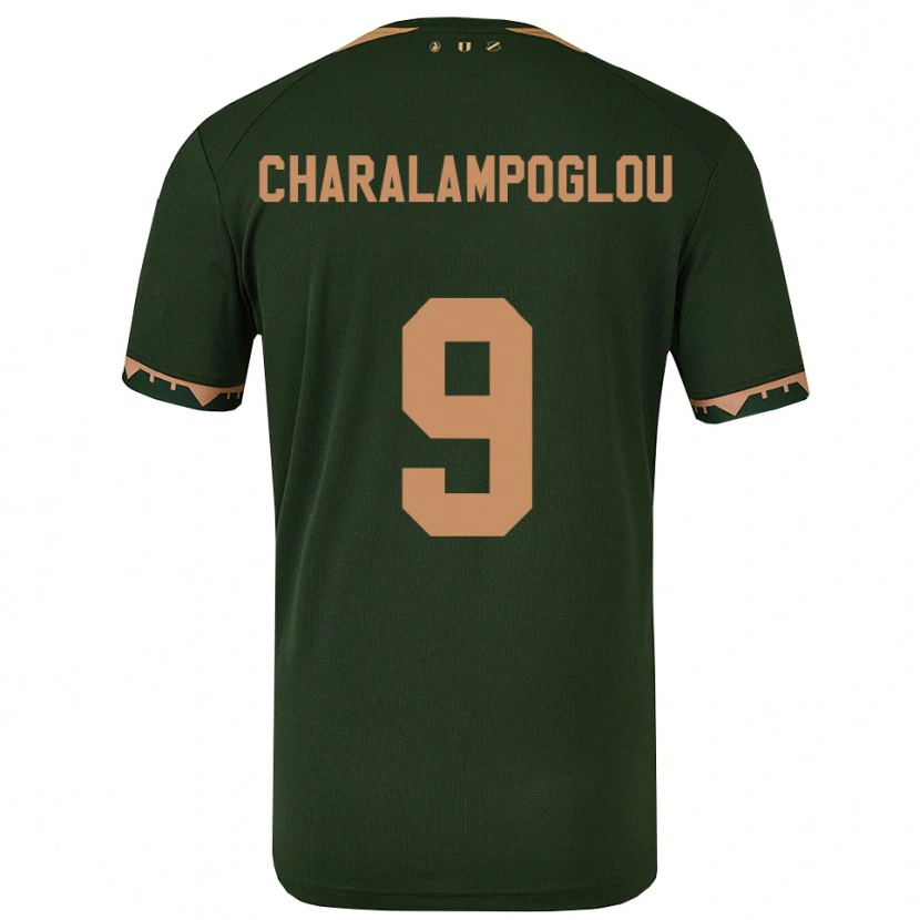 Danxen Uomo Maglia Georgios Charalampoglou #9 Verde Oro Kit Gara Away 2025/26 Maglietta