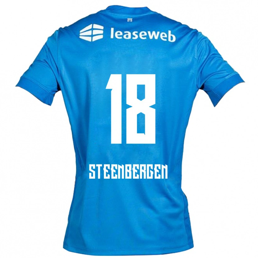 Danxen Uomo Maglia Thom Steenbergen #18 Blu Bianco Kit Gara Away 2025/26 Maglietta