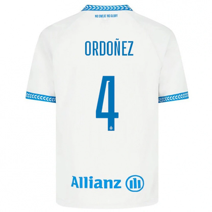 Danxen Uomo Maglia Joel Ordóñez #4 Blu Bianco Kit Gara Away 2025/26 Maglietta