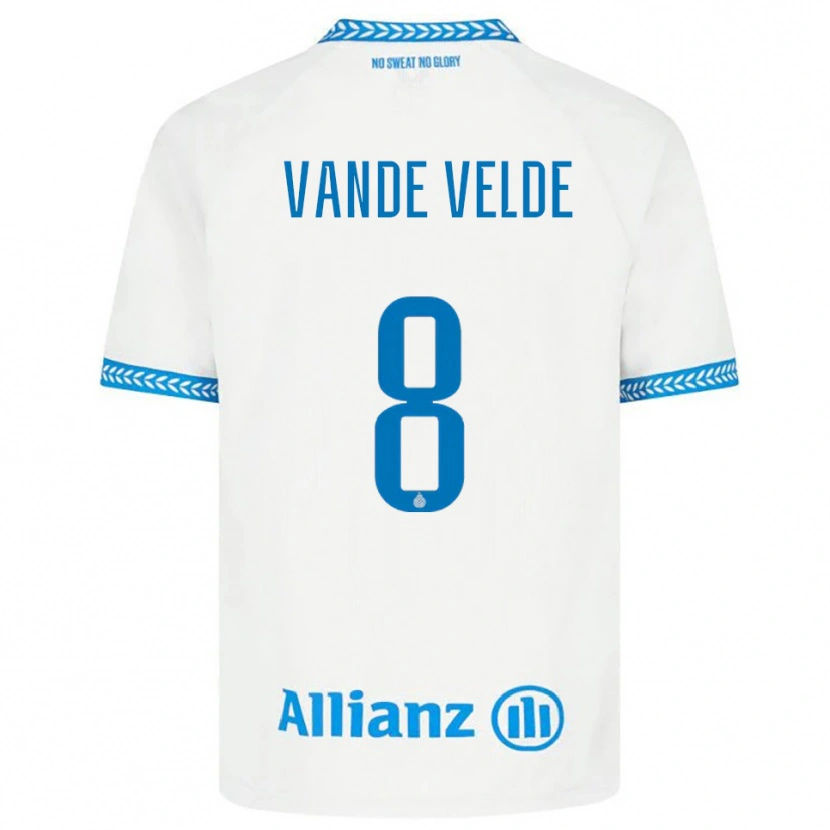 Danxen Uomo Maglia Chloé Vande Velde #8 Blu Bianco Kit Gara Away 2025/26 Maglietta