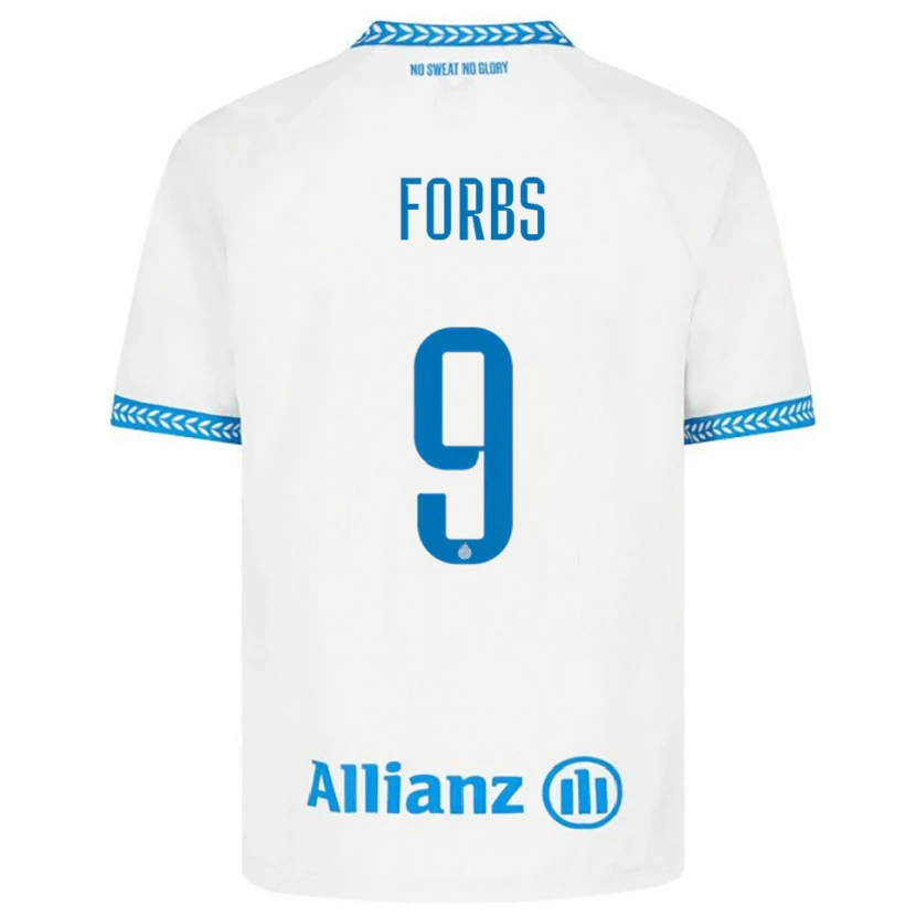 Danxen Uomo Maglia Carlos Forbs #9 Blu Bianco Kit Gara Away 2025/26 Maglietta