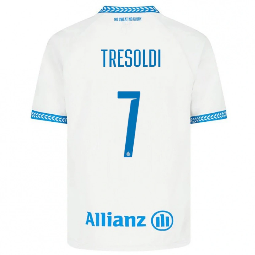 Danxen Uomo Maglia Nicolò Tresoldi #7 Blu Bianco Kit Gara Away 2025/26 Maglietta