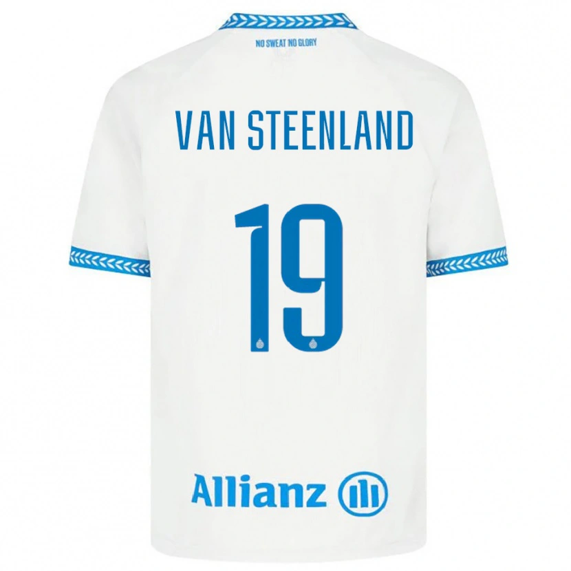Danxen Uomo Maglia Gilles Van Steenland #19 Blu Bianco Kit Gara Away 2025/26 Maglietta
