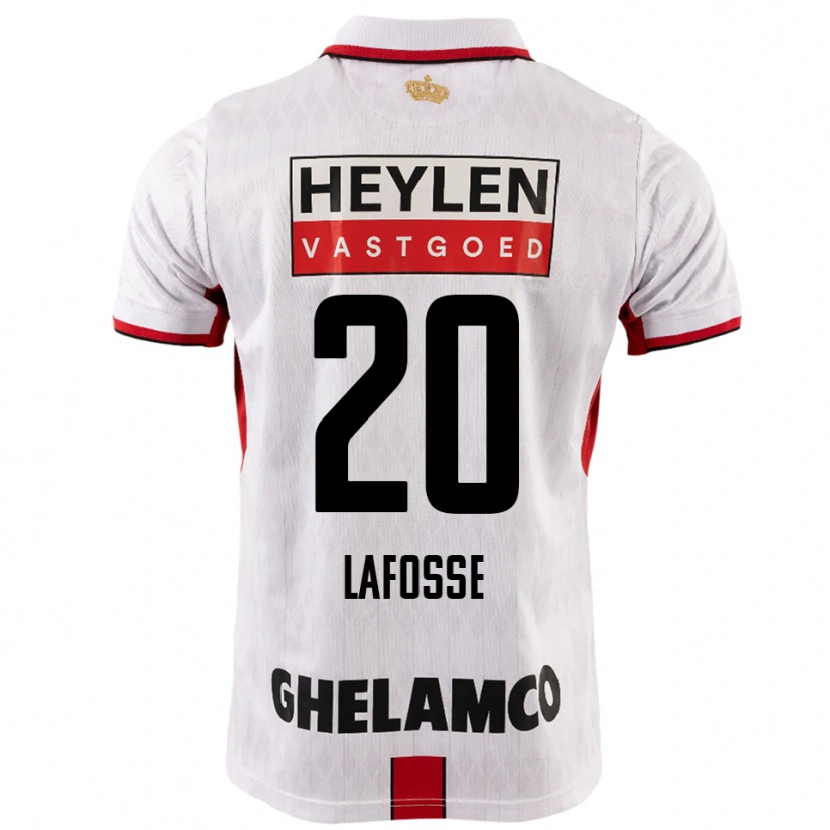 Danxen Uomo Maglia Jarne Lafosse #20 Bianco Rosso Kit Gara Away 2025/26 Maglietta