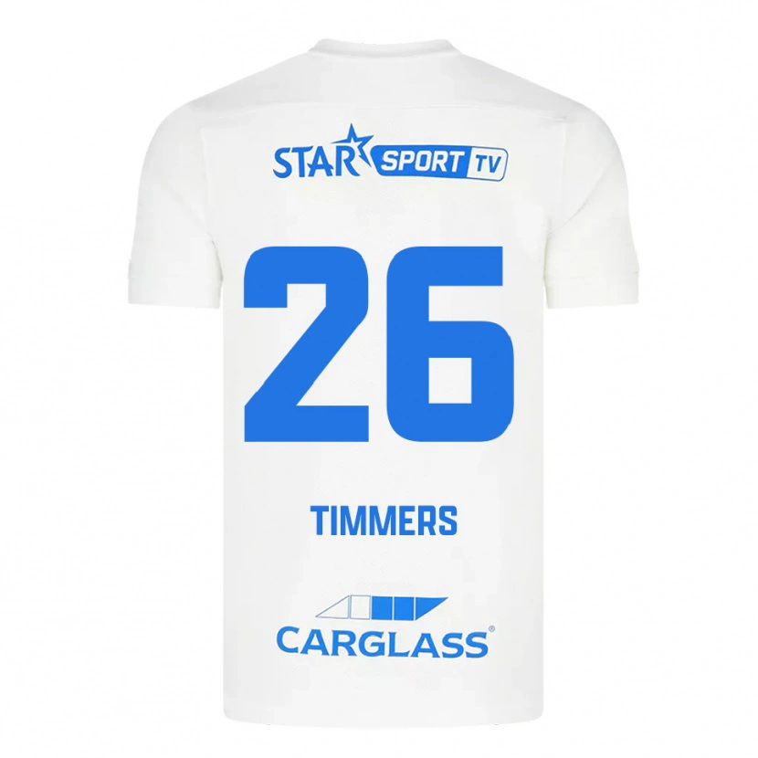 Danxen Uomo Maglia Sebastiaan Timmers #26 Bianco Blu Kit Gara Away 2025/26 Maglietta